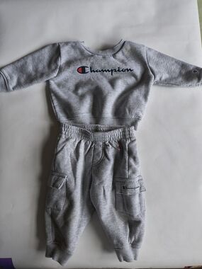 Champion Grey Logo Sweatshirt and Cargo Joggers Set